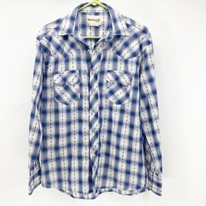 Vintage Rustler snap button western rode jaripeo shirt blue plaid lightweight